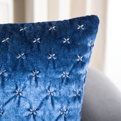 Royal Blue Embroidered Square Decorative Pillow - 19" x 19"