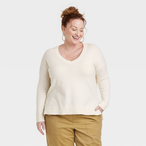 Women's V-neck Pullover Sweater - Knox Rose™ Ivory 3x : Target