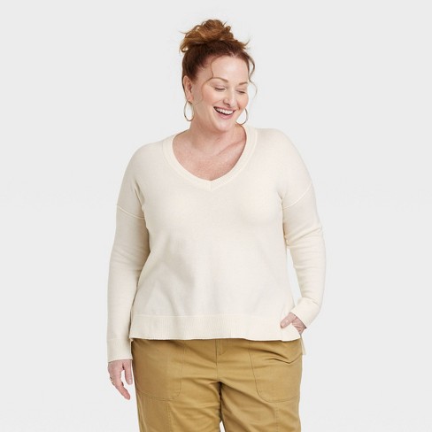 Women's V-neck Pullover Sweater - Knox Rose™ Ivory 1x : Target