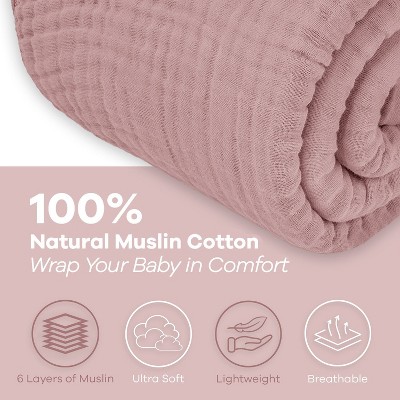 Mauve Cotton Muslin Queen Throw Blanket, 50" x 60"