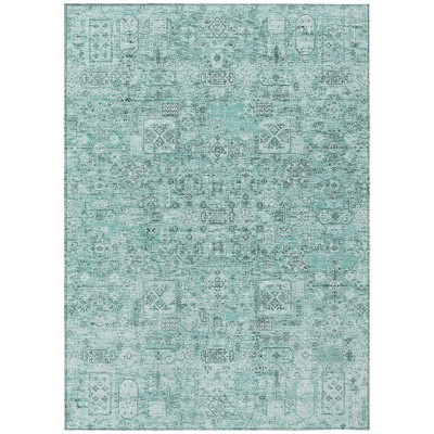 Teal Blue Aqua And Gray Floral Washable Indoor Outdoor Area Rug