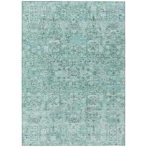 Teal Blue Aqua And Gray Floral Washable Indoor Outdoor Area Rug - 1 of 4