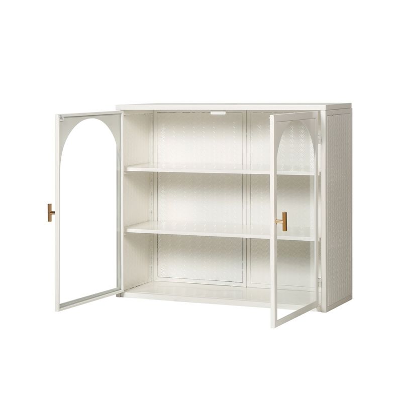 27.56" 3-Tier Storage Shelf Glass Door Wall Cabinet with Characteristic Woven Pattern - ModernLuxe, 5 of 12