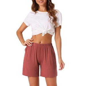 cheibear Women's Soft Stretch Comfy High Elastic Boxer Pajama Shorts with Pockets - 1 of 4