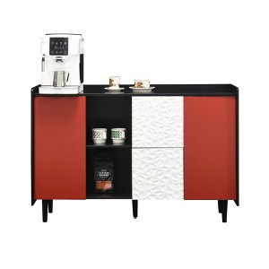 TiramisuBest Sideboard Buffet Cabinet, Black Storage with Blue Doors, 2 Drawers & Open Compartments, Modern Accent Cabinet for Kitchen & Dining - 1 of 4