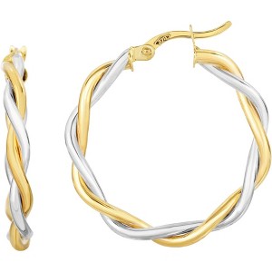 10k Two-Tone Gold 3mm Intertwined Round Hoop Earrings - 1 of 4