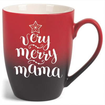 Elanze Designs Very Merry Mama Two Toned Ombre Matte Red and Black 12 ounce Ceramic Stoneware Coffee Cup Mug