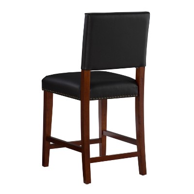 Sapele Finish 24" Brook Counter Stool with Black Leather Cushion