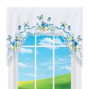 Collections Etc Dainty Butterfly Floral Scalloped Edge Café Kitchen Curtains - 1 of 4