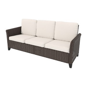 YARDSIGHT All-Weather Wicker 3-Seat Sofa: Curved Back, Washable Cushions ¨C Perfect for Porch, Deck, and Small Garden Seating - 1 of 4