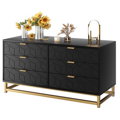 6 Drawer Dresser with Wide Storage, Wood Dresser Chest Organizer with Metal Legs