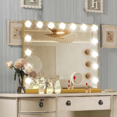 Vanity Mirror with Lights, 15 Dimmable Bulbs, 3 Color Lights,Make Up Lighted Mirror, USB Charging Port