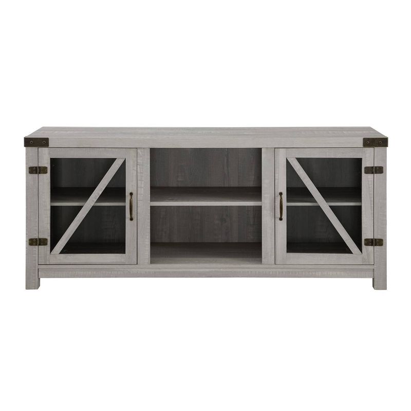 Clarabelle Farmhouse Glass Barn Door TV Stand for TVs up to 65&#34; Stone Gray - Saracina Home, 4 of 8
