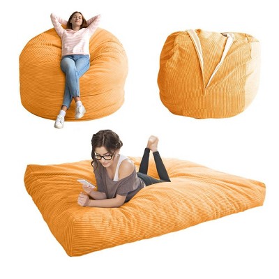 MAXYOYO Convertible Bean Bag Bed, 4ft Corduroy Bean Bag to Floor Bed for Sleeper, Orange