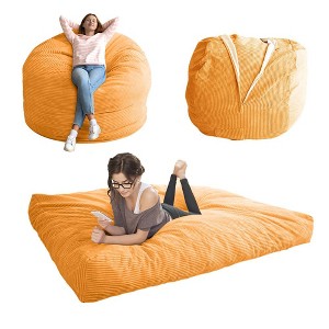 MAXYOYO Convertible Bean Bag Bed, 4ft Corduroy Bean Bag to Floor Bed for Sleeper, Orange - 1 of 4