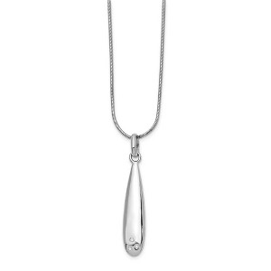Black Bow Jewelry Elongated Diamond Accent Tear Adj. Necklace in Rhodium Plated Silver - 1 of 4