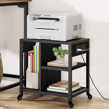 Printer Stand with Charging Station, Home Office Desktop Printer Stand with Storage, Under Desk Printer Table