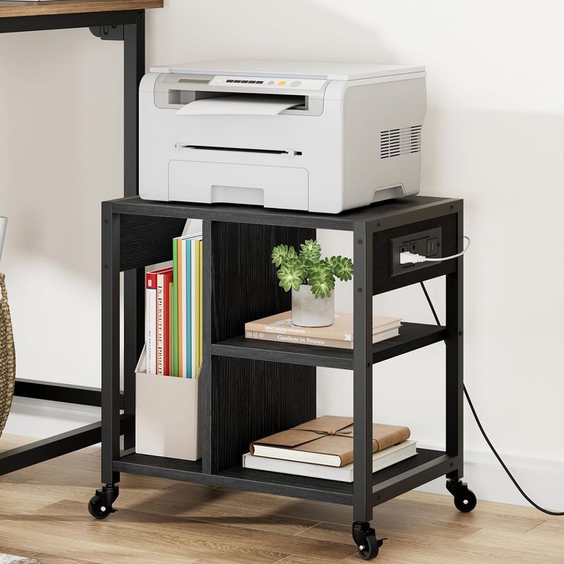 Printer Stand with Charging Station, Home Office Desktop Printer Stand with Storage, Under Desk Printer Table, 1 of 8
