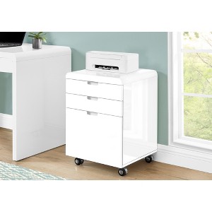 File Cabinet, Rolling Mobile, Storage Drawers, Printer Stand, Office, Work, Glossy White Laminate, Contemporary, Modern - 1 of 1