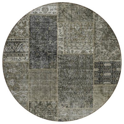 Taupe Brown And Charcoal Patchwork Washable Indoor Outdoor Area Rug