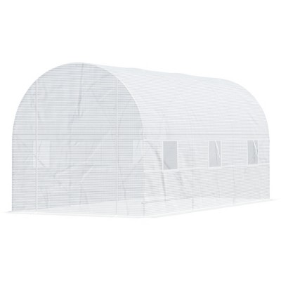 Outsunny White Steel Frame Walk-In Tunnel Greenhouse with Roll-Up Door