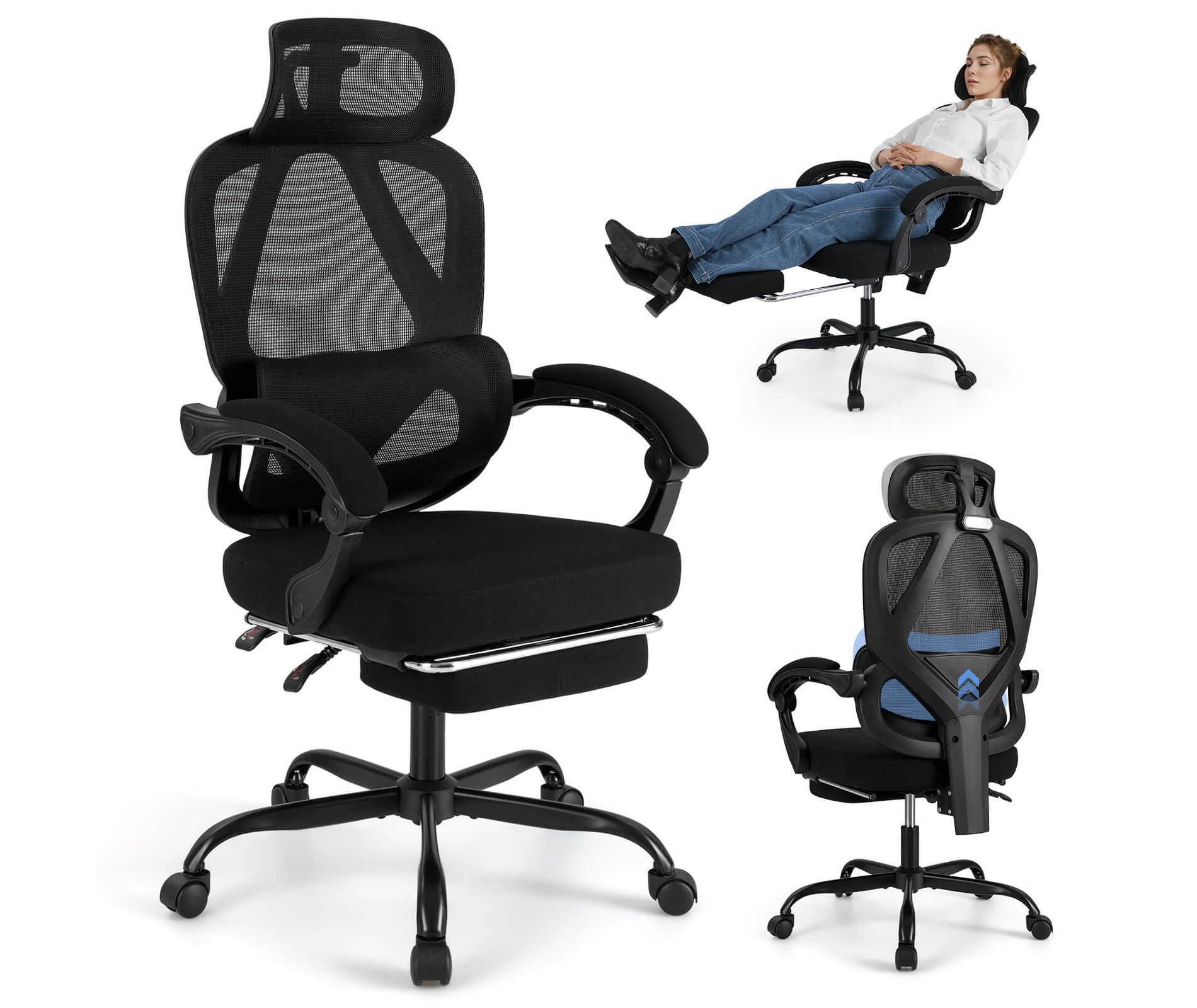 Costway Ergonomic Office Chair with Retractable Footrest & 135° Stepless Tilting Backrest