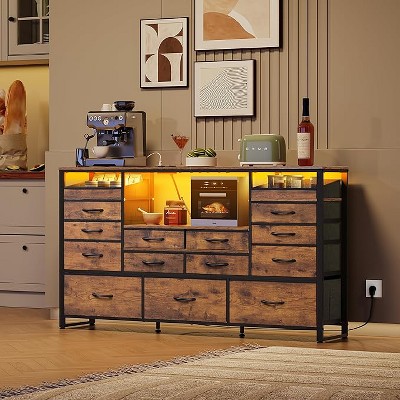 GALAXHERO TV Stand for 55-65 Inch TVs – with 15-Drawers and Open Shelves,Built-in Charging Station & LED Lights for Living Room & Hallway