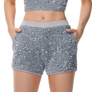 Anna-Kaci Women's High-Waisted Sequin Shorts with Elastic Waistband and Side Pockets - 1 of 4