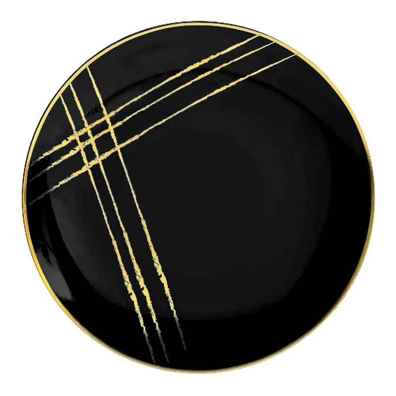 Smarty Had A Party 10.25" Black with Gold Brushstroke Round Disposable Plastic Dinner Plates (120 Plates), 1 of 3