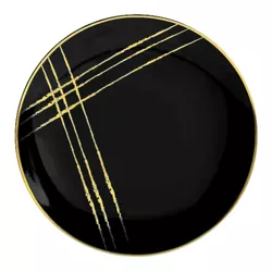 Smarty Had A Party 10.25" Black with Gold Brushstroke Round Disposable Plastic Dinner Plates (120 Plates)