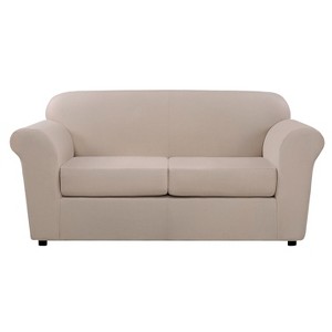 Ultimate Stretch Leather Loveseat Slipcover Pebbled Ivory - Sure Fit