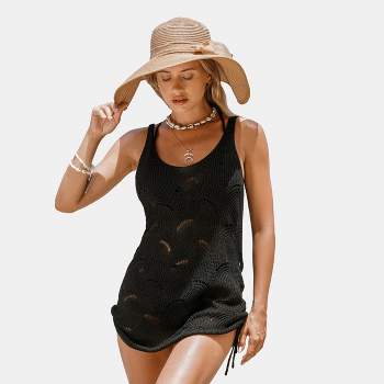 Women's Black Backless Crochet Cover-Up Dress - Cupshe