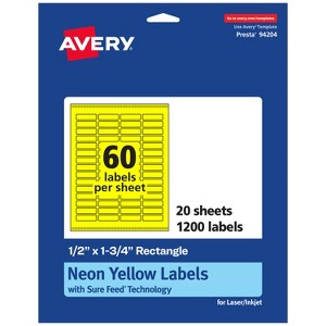 Avery Neon Yellow Paper Labels, 0.5" x 1.75" Rectangle - 1 of 4