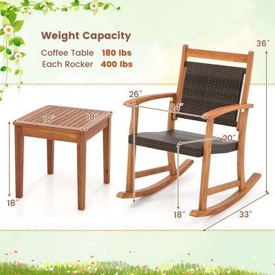 Mix Brown and Natural Acacia Wood Outdoor Rocking Chair Bistro Set