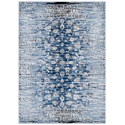 Modway Chiara Distressed Floral Lattice Contemporary 8x10 Area Rug - Moroccan Blue,  100% Soft Heat-Set Polypropylene ,  Tight Low Pile Weave