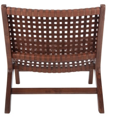 Cognac Brown Leather & Sungkai Wood Transitional Side Chair
