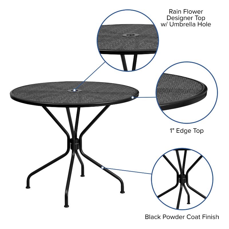 Flash Furniture Oia Commercial Grade 35.25" Round Indoor-Outdoor Steel Patio Table with Umbrella Hole, 4 of 9