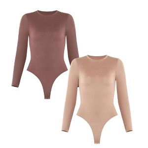 Sol Living Women's Bodysuit Seamless Casual Going Out Top Shirt Breathable Tops Tummy Control Shapewear Stretchy Basic Body Suits T Shirt Crew Neck - 1 of 4