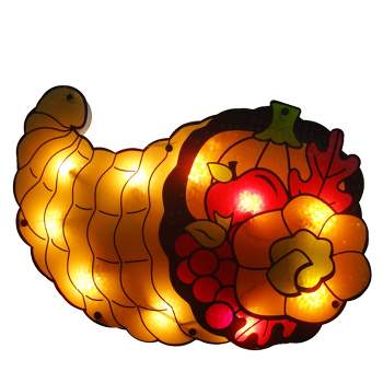 Northlight 16" Gold and Red Lighted Cornucopia Thanksgiving Window Silhouette Decoration