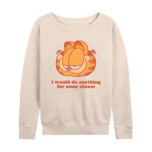 Women's - Garfield - Anything For Cheese Lightweight French Terry Wide Neck Long Sleeve Shirt - 1 of 4