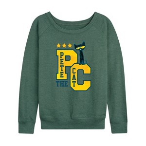 Women's - Pete the Cat - Collegiate Lightweight French Terry Wide Neck Long Sleeve Shirt - 1 of 4