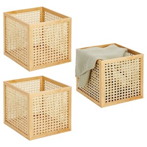 mDesign Natural Cane Kitchen Organizer Storage Bin with Handles - 1 of 4