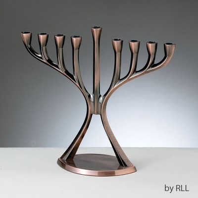 Rite Lite 9" Shiny Contemporary Hanukkah Menorah - Copper Brown