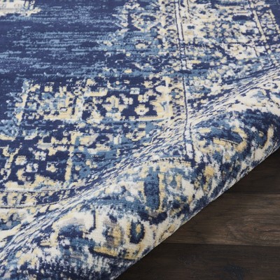Navy Blue Medallion Tufted Synthetic Area Rug 2' x 4'