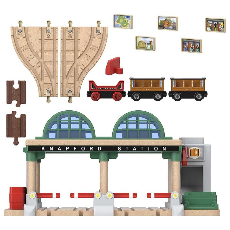 Thomas & Friends Knapford Station Wooden Railway Passenger Pickup Playset with 2 Passenger Cars, 1 Cargo Car, 5 Story Tiles and 4 Track Adapters, 5 of 6