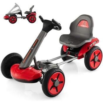 Costway Kids Pedal Go Kart 4 Wheel Ride On Toys W/ Adjustable Seat &  Handbrake Red : Target