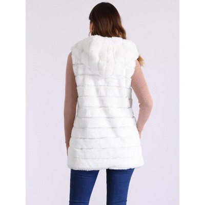 INSPIRE CHIC Women's Faux Fur Sleeveless Zip Up Hooded Waistcoat Outerwear White X-Large — фото 4