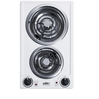 Summit Appliance CCE225WH 12-inch Wide 240V 2-Burner Coil Electric Cooktop, White Porcelain Surface
