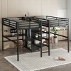Twin Over Twin Metal Loft Bed with Double Desk and Wardrobe and Shelves with Electrical Outlet for Space Saving and Noise Reduction,Black - 3 of 4