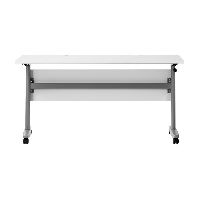 White and Gray Laminate Flip Top Training Table with Privacy Panel